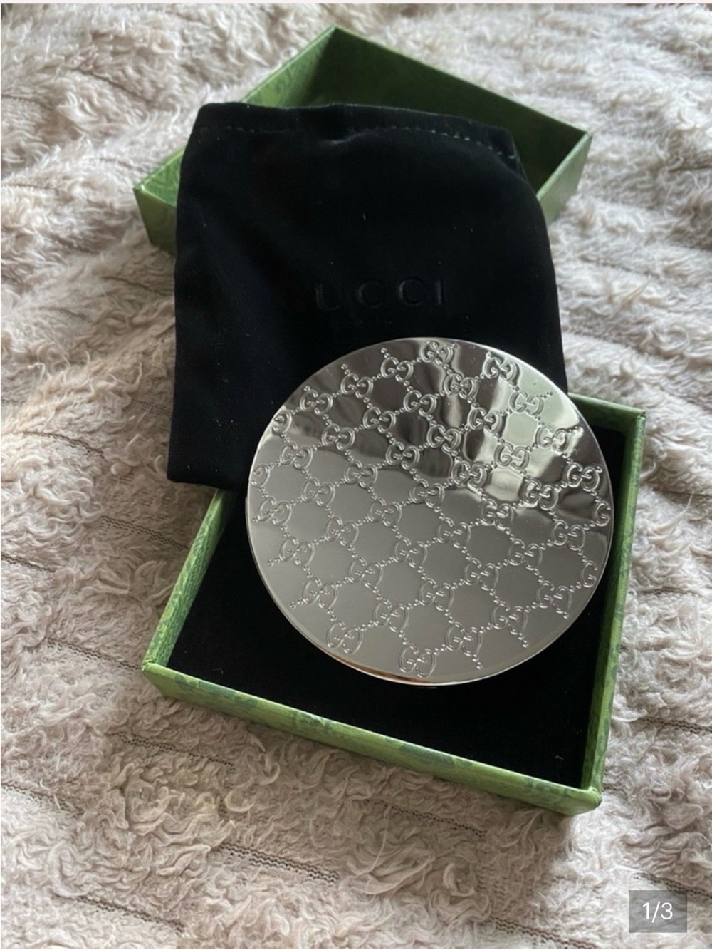 Gucci Silver Tone Embossed GG Compact Mirror